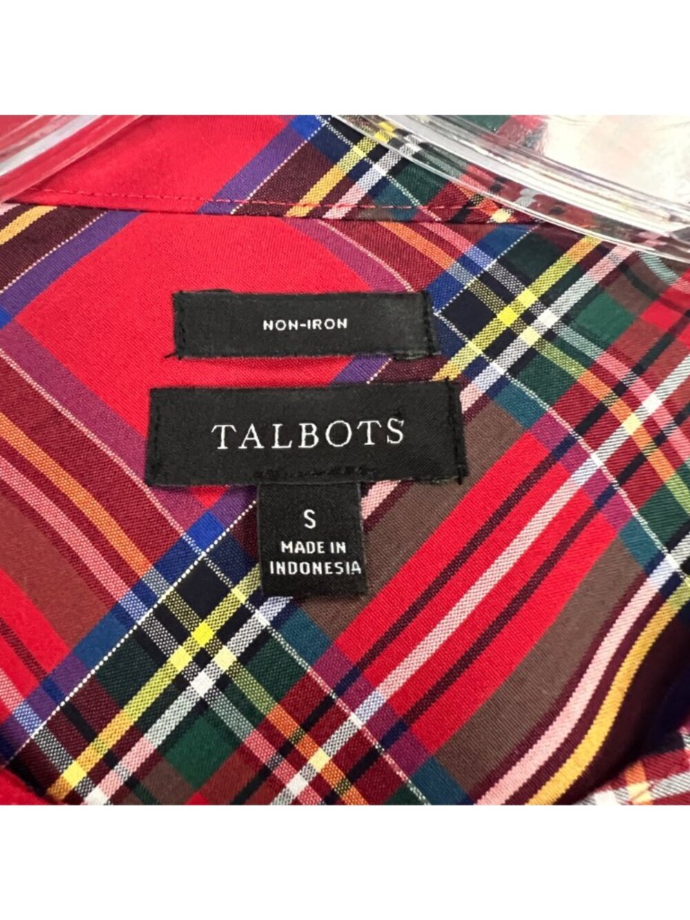 Talbots Plaid Popover Top Long Sleeve Rhinestone Buttons Red/Multi Small - Picture 8 of 9